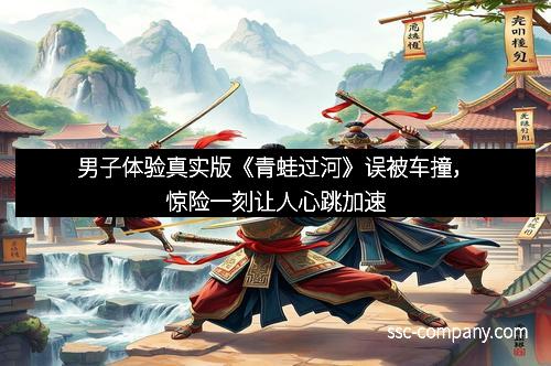 男子体验真实版《青蛙过河》误被车撞，惊险一刻让人心跳加速